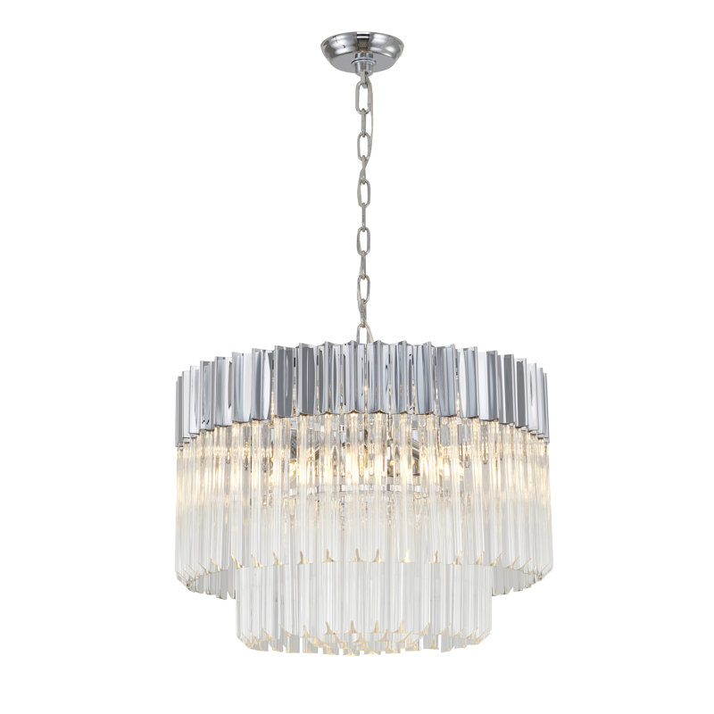 8-Light Chrome Chandelier With Clear Crystals, Silver