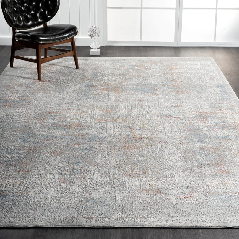 A Abstract Area Rug in Grey, Rectangle 3' x 5'