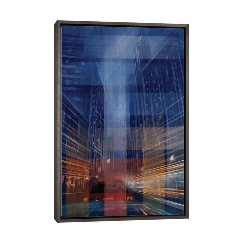 City Night Lightning Trail - reproduction d'art murale - toile encadrée, 48 po x 32 po, Toile avec cadre, Grey