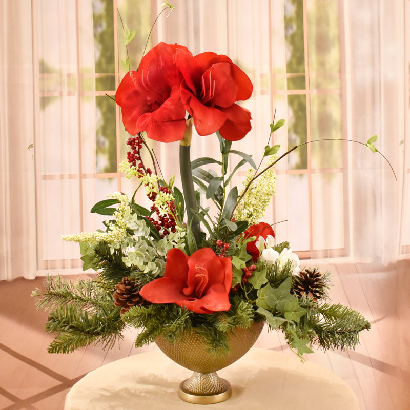 Faux Silk Amaryllis Arrangement in Vase