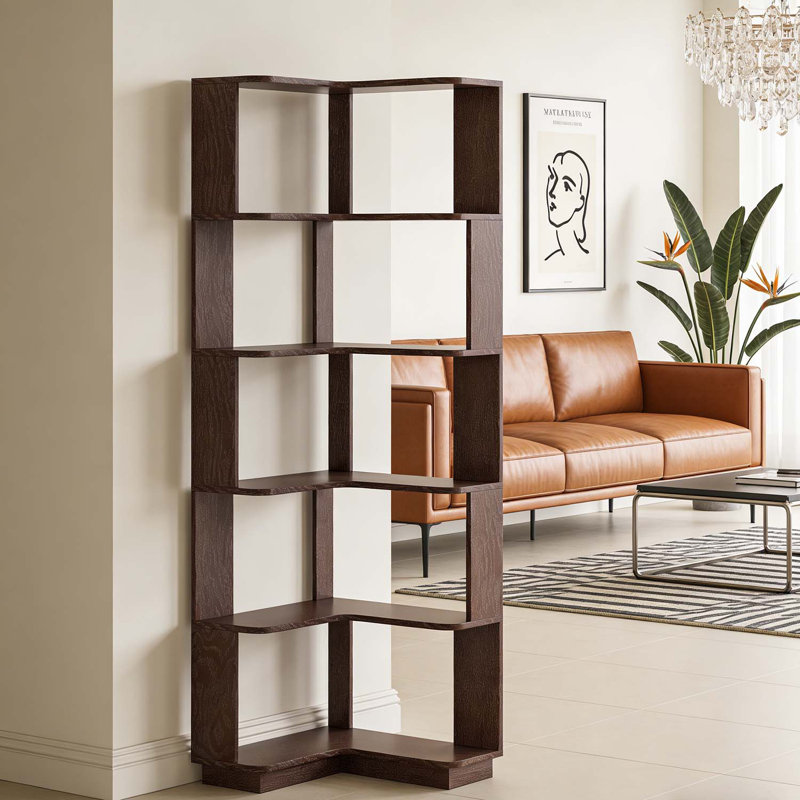 6 Tier Freestanding Bookshelf for Efficient Space Utilization in Living Rooms and Bedrooms, Ox Blood Red