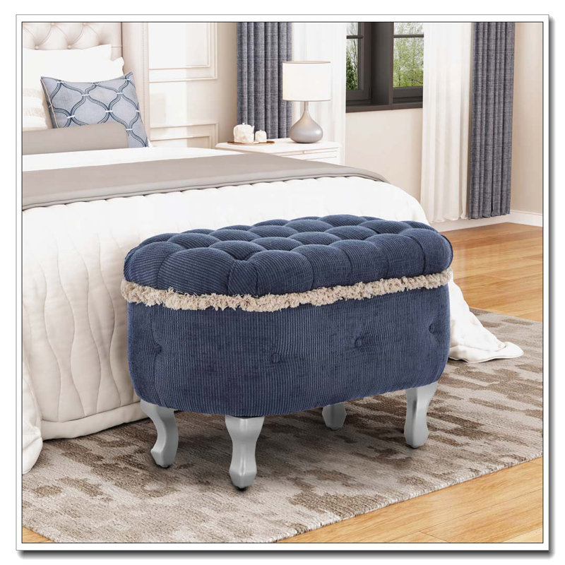 Banc de rangement avec repose-pieds en tissu, Bleu
