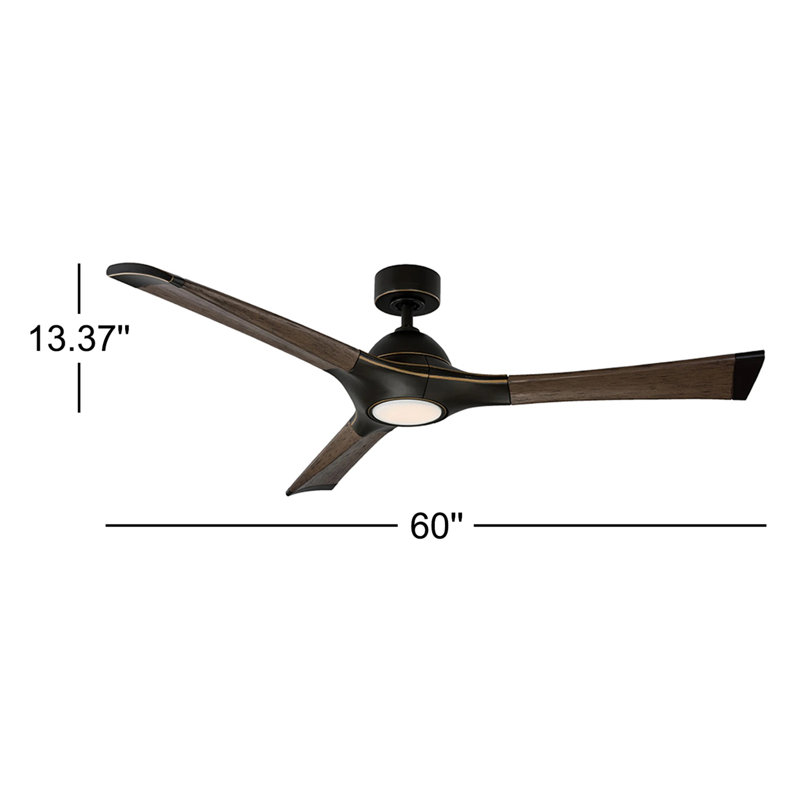 72" Woody 3 - Blade Outdoor Smart Propeller Ceiling Fan with Light Kit Included, 60", Oil Rubbed Bronze/Dark Walnut, 3000K