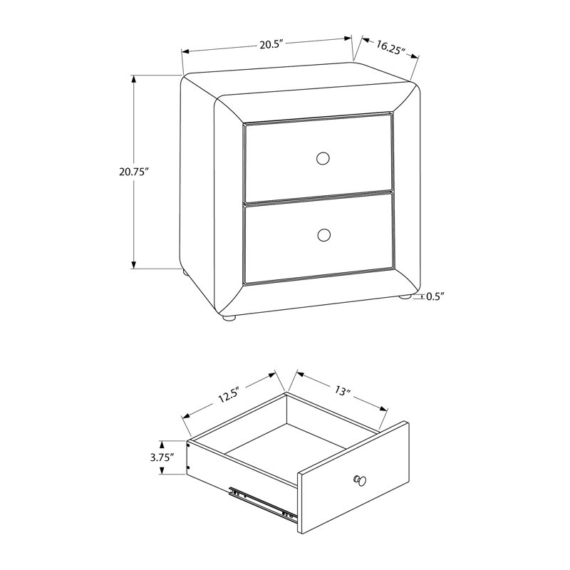 Table de chevet rembourrée pour chambre à coucher - aspect lin gris, tiroir de rangement pour maximiser l'espace
