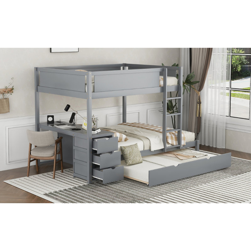 Lit superposé simple avec bureau, rangement, lit gigogne et gris pour un rangement stylisé - Space Efficient Living Solution