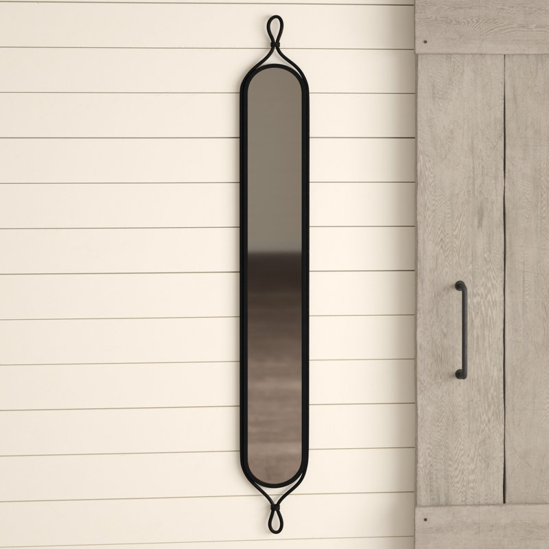 Galerie French-Inspired Antique Black Metal Tall Narrow Mirrors, Black, 59" x 8"