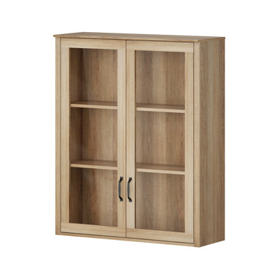 Oak Bookcase With Glass Doors, 33.9'' W（Pair With The Lower Half Of The Scarlett Series）