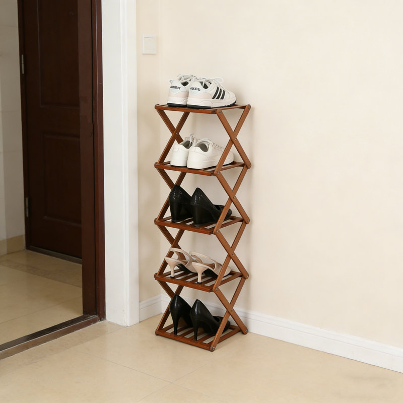 Range-chaussures pliant en bambou - Mini organisateur de chaussures portable sans assemblage pour petits espaces