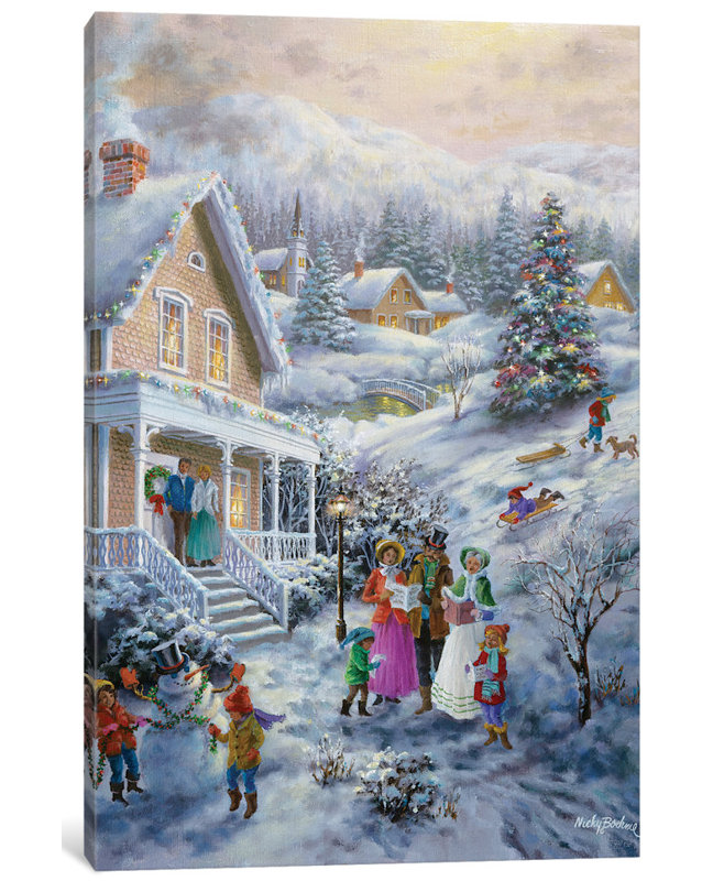 « caroleers », reproduction d’art sur toile, H 60 po x l 40po x P 1,5 po, Toile tendue, Pas de tapis
