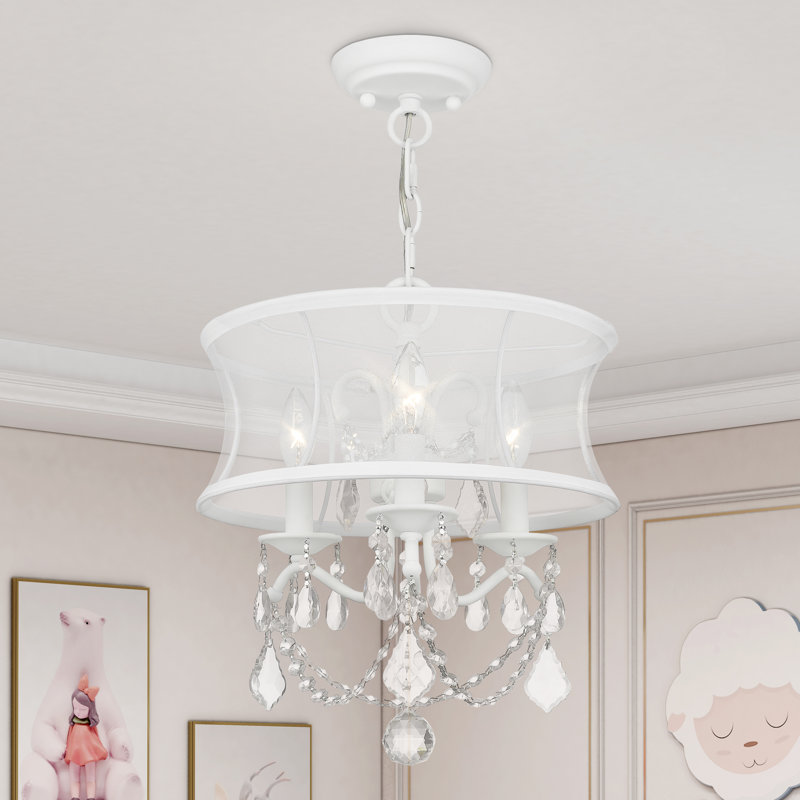 Luminaire suspendu tambour Evannah, H 14,5 po x P 13 po, Blanc