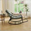 Chaise berçante d'extérieur avec coussin épais ultra-confortable, parfaite pour le salon, la chambre à coucher et la salle de lecture, structure noire avec coussin vert clair-1507804591