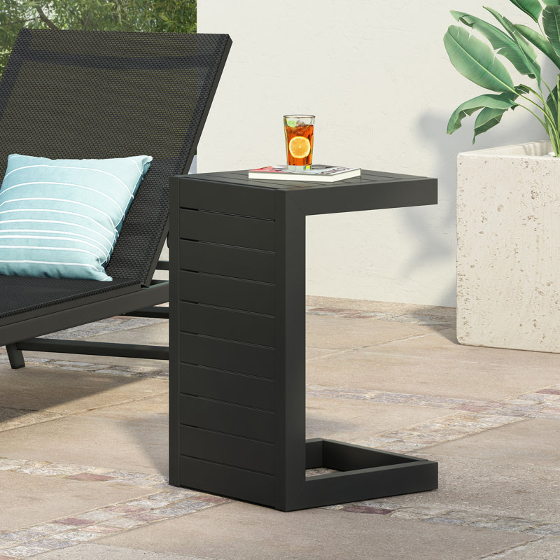 Table d'appoint en aluminium noir mat, idéale pour l'extérieur avec aspect mat