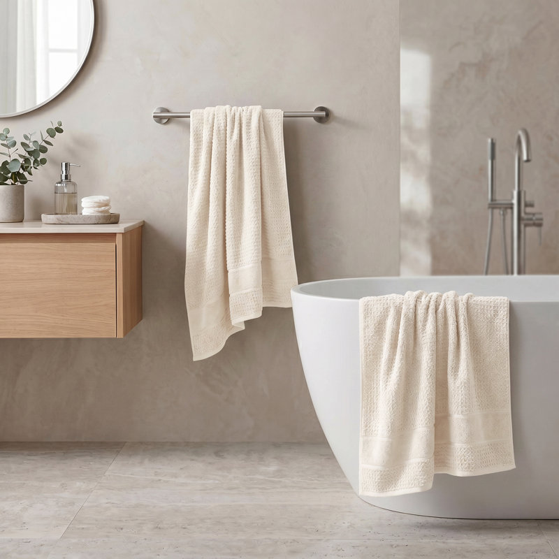 Serviette de bain 100% coton gaufré Hochman, Ivoire
