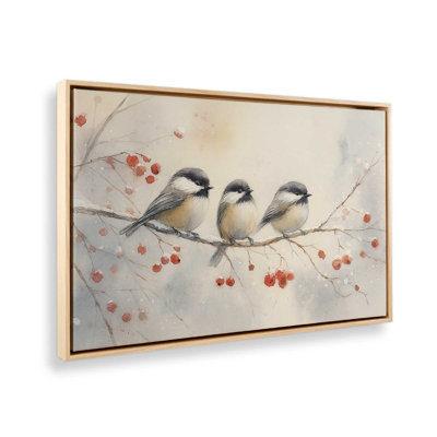 Three Winter Songbirds Canvas Art Print