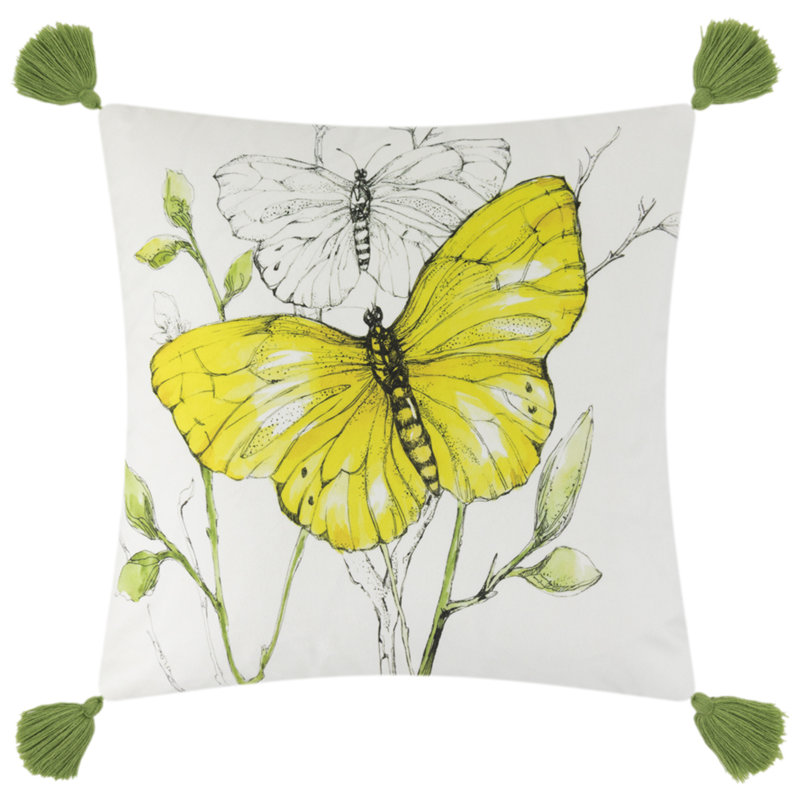 Housse de coussin en velours à imprimé papillon avec pampilles 18 x 18 pouces