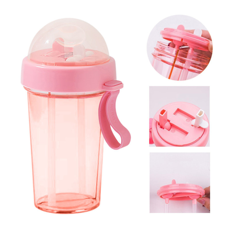 Bouteille d'eau 420 ml, tasse en plastique, transparent, mat, portable, pas facile à casser, Rose