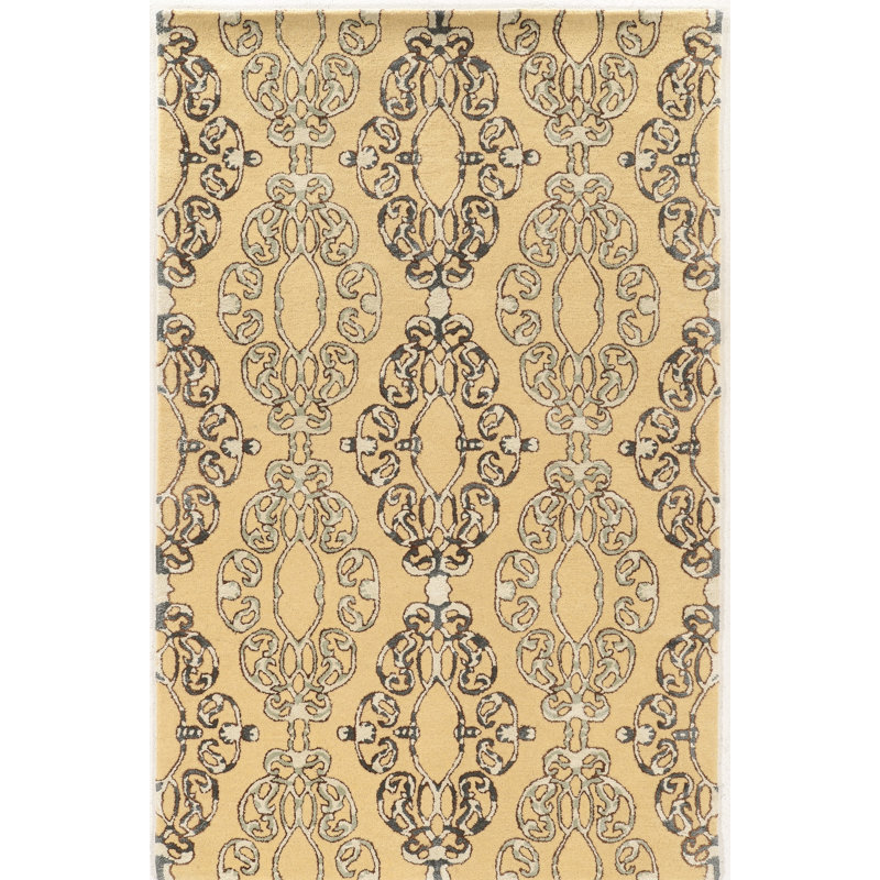 Tapis beige / gris en laine touffeté à la main à motif géométrique Cheshunt, Rectangle de 5 pi x 8 pi
