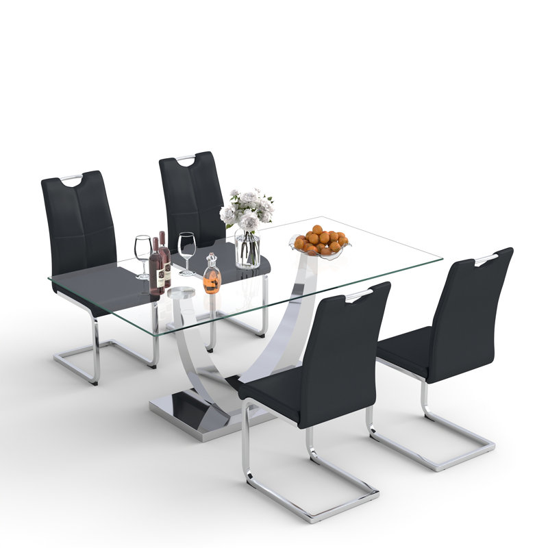 Ensemble de salle à manger 5 pièces, Argent, Noir / argent