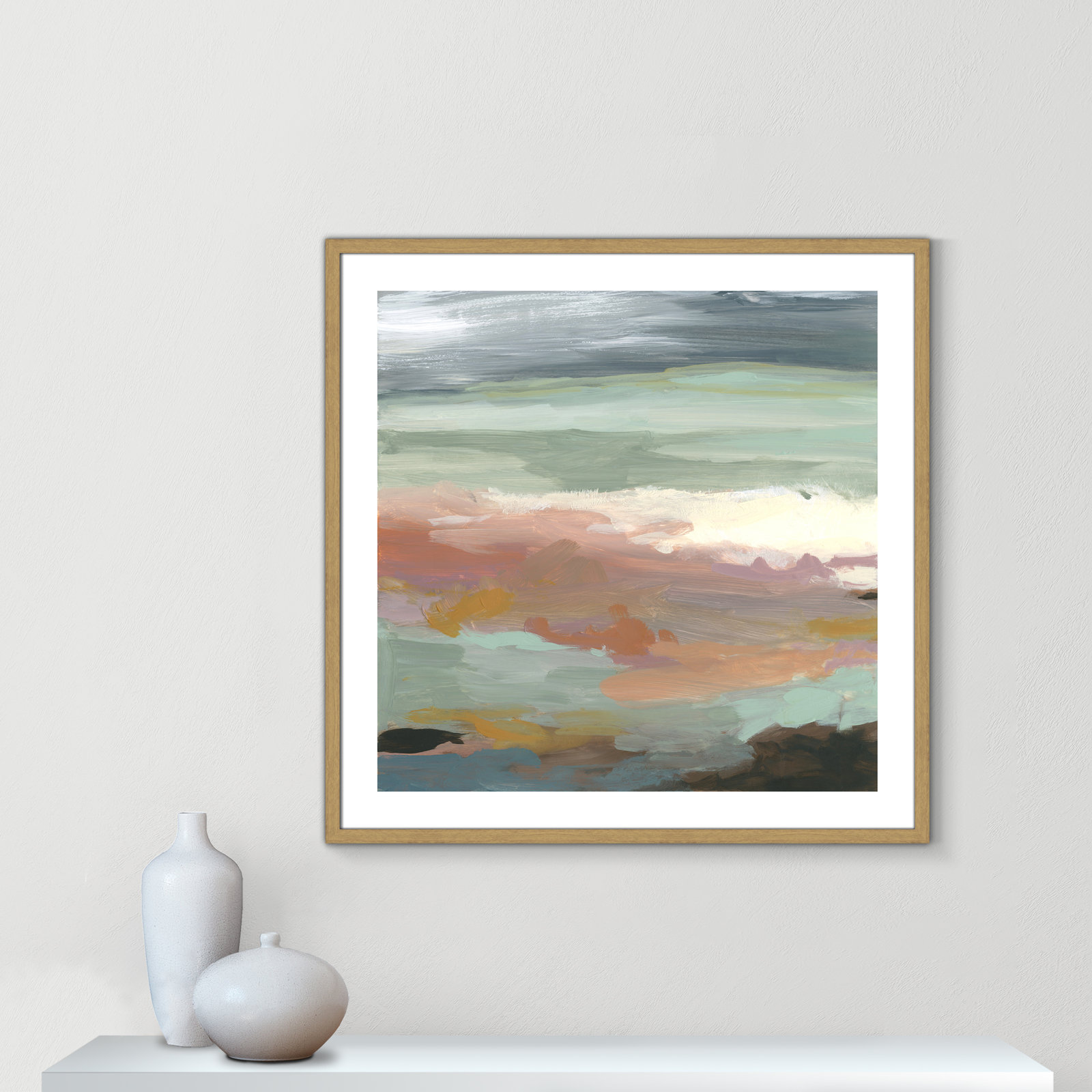 Ocean Bluffs by Carol Robinson - Painting Print on Paper, Picture Framed Paper, 33.25" H x 33.25" W, Gold
