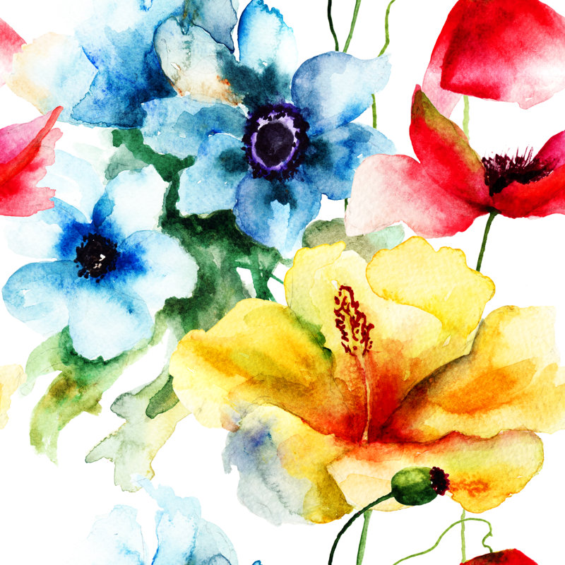 Osawatomie Floral Seamless Pattern - Wrapped Canvas Painting, 91cm H x 91cm W x 3.8cm D