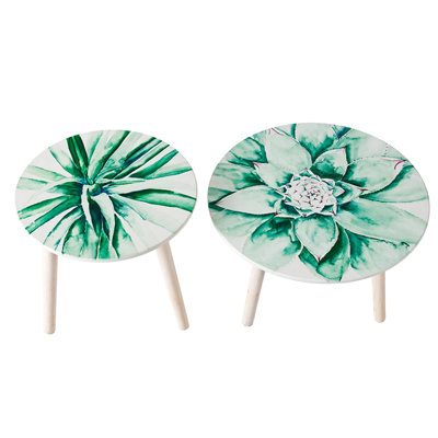 Tables d'appoint inspirées de la nature - Construction avec des motifs aquarelles succulentes Embellissez votre espace de vestibule blanc