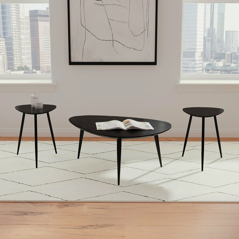 Ensemble de tables basses et de tables de bout noires 3 pièces Xander