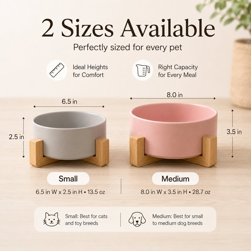 Bols en céramique pour chat avec support en bambou, bols anti-basculement pour animaux de compagnie et eau pour petits et moyens chats et chiens, convient aux moustaches, va au lave-vaisselle, plusieurs couleurs et tailles