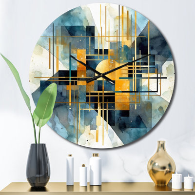 Horloge murale formes abstraites or et bleu
