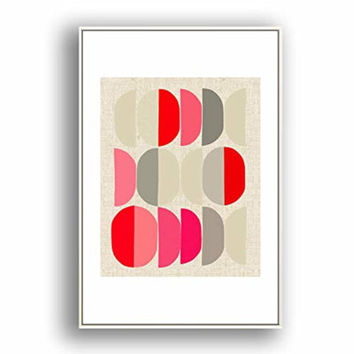 IDEA4WALL Framed Canvas Print Wall Art Pink, Red, Yellow & Gray Abstract Polygons Geometric Shapes Illustrations Modern Art Chic Colorful For Living Room, Bedroom, Office - 16"X24" White