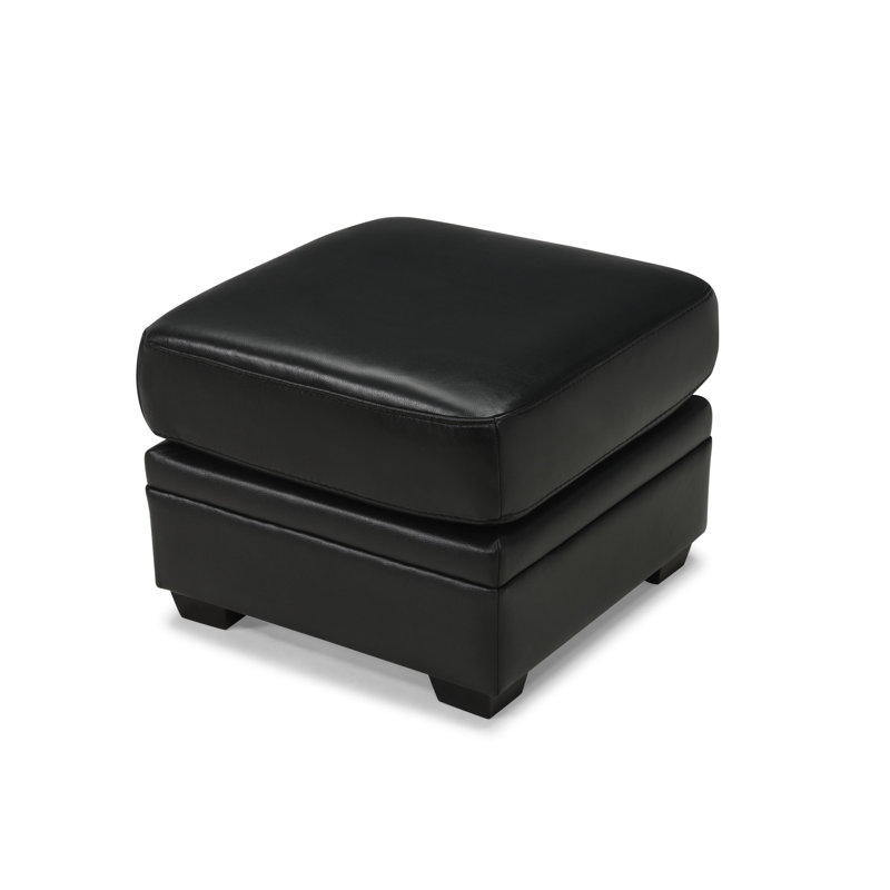 Teague Leather Ottoman, Raven