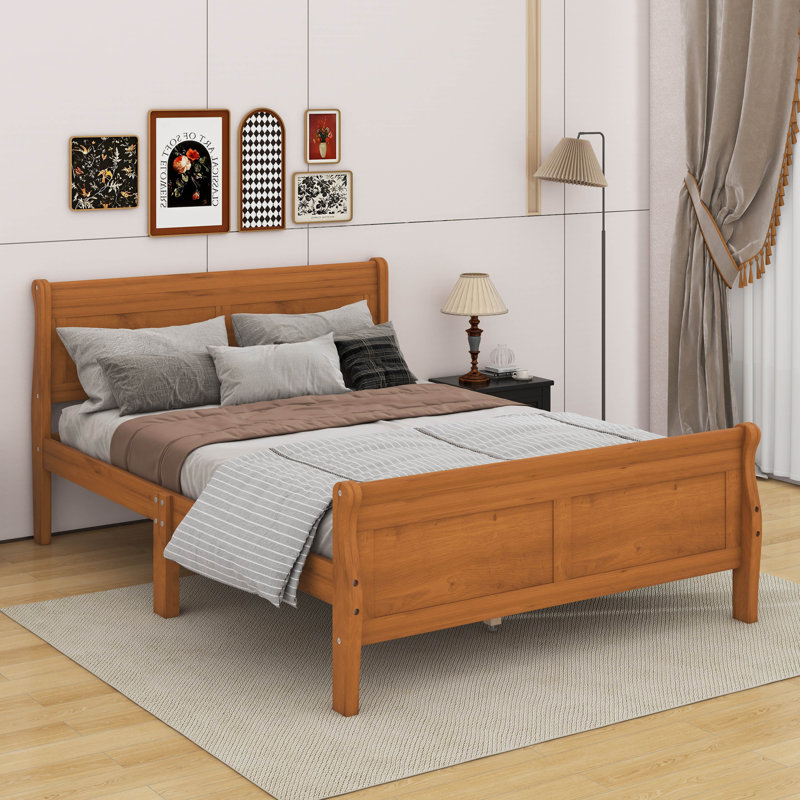 Lit plateforme en bois avec tête de lit, Lit double, Chêne