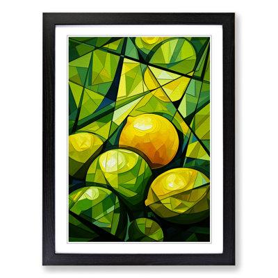 Lime Fruit Cubism - Single Picture Frame Print on Wood