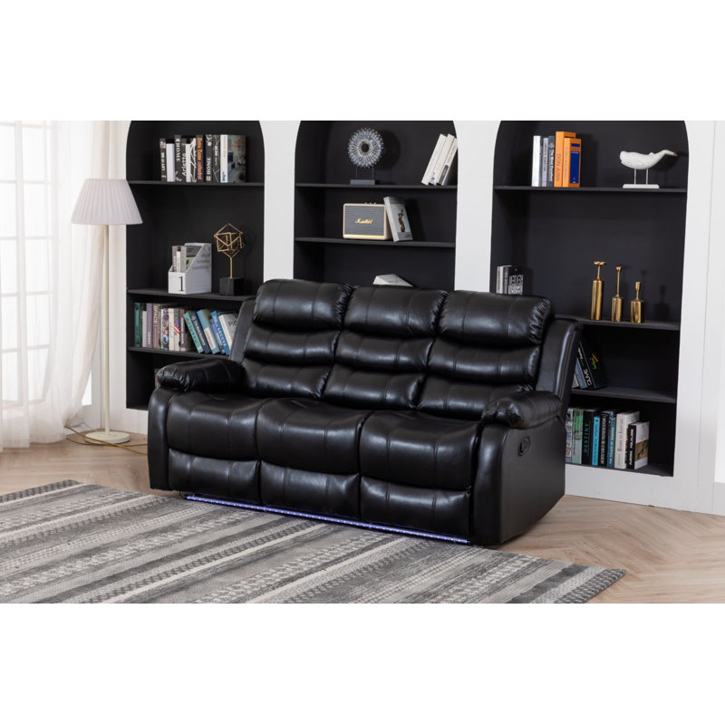 Adele 77.2'' Faux Leather Reclining Sofa, Black