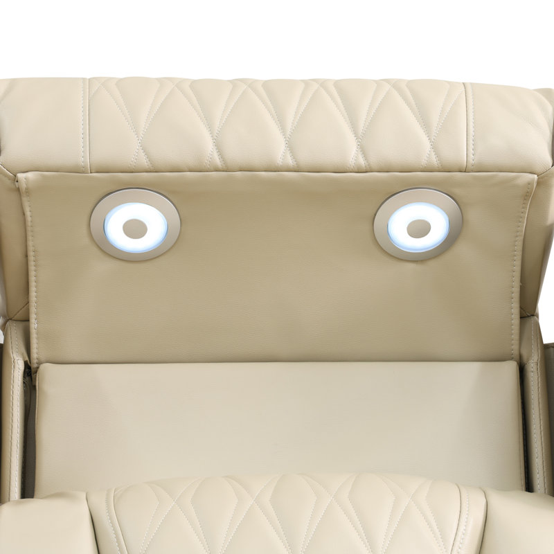 82" Power Recliner Sofa In Breathable Leather With LED Light,Wireless Charging Station,Reading Lights, And Cup Holders, Beige