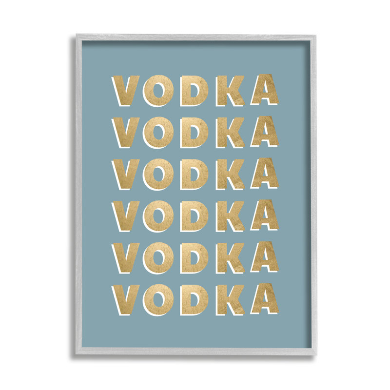 " Glam Vodka Text Pattern Teal Background " Graphic Art Print, 14" H x 11" W x 1.5" D, Farmhouse Gray Framed Giclee