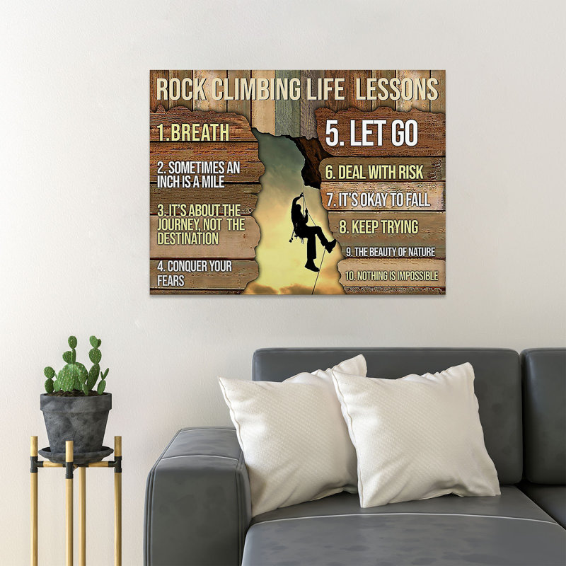 «Man Climbing Moutain - Rock Climbing Life Lessons», 1 reproduction d'art graphique sur toile tendue