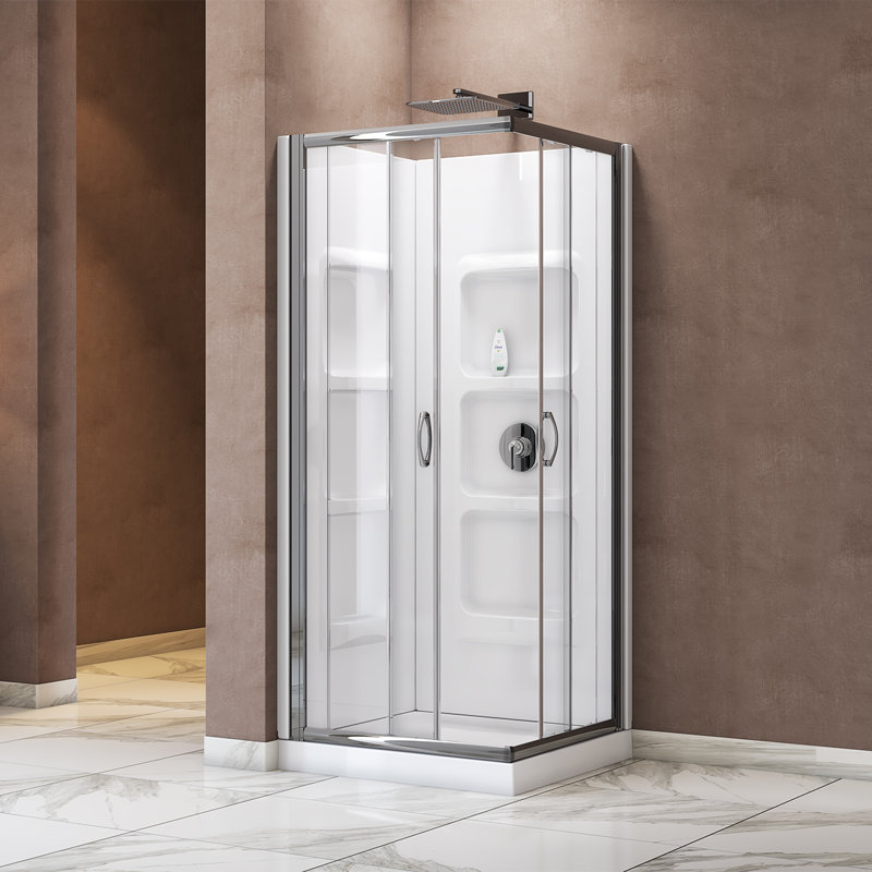 35.98'' W 70.86'' H Framed Square Reversible Shower Enclosure, Chrome