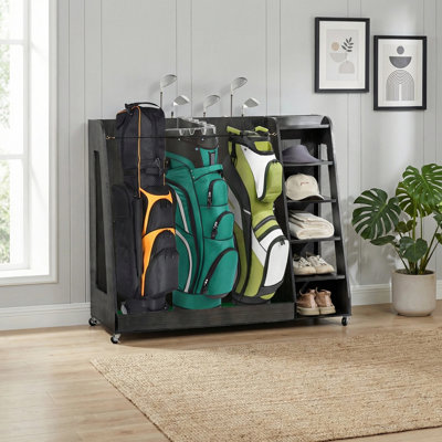 Porte-sacs de golf 47,2 po en bois de qualité supérieure pour garage, pavillon, remise et sous-sol, gris