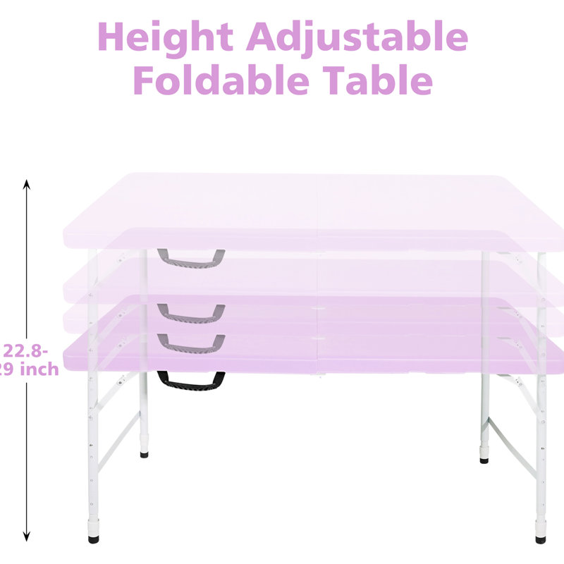 Table violette de 120 cm pour l'intérieur et l'extérieur, en acier haute densité, pliable et stable, surface lisse pour écrire, idéale pour les réceptions et les fêtes, supporte jusqu'à 135 kg, surface antitache et antidérapante.
