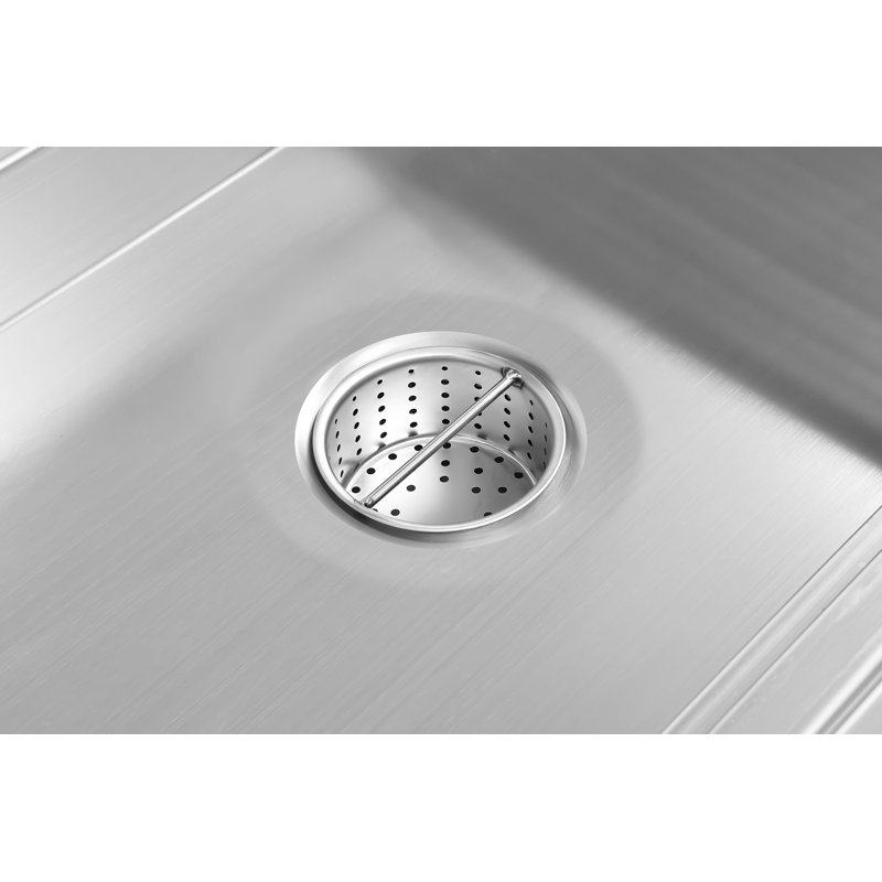 18" x 96" Stainless Steel Floor Trough Drain, 14-Gauge with Subway-Style Grating & Removable Drain Basket, NSF Listed (KM-FTG-1896)