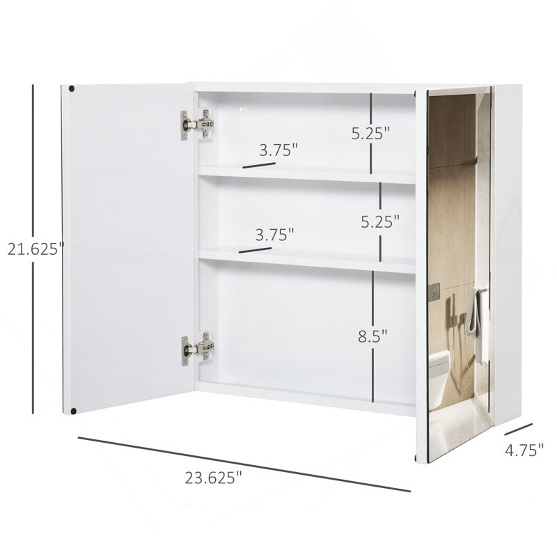 Armoire à pharmacie avec cadre en acier 24 po x 22 po, armoire de rangement murale avec portes doubles Kleankin