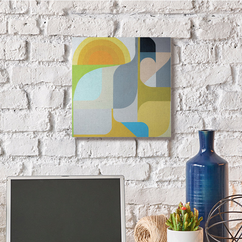 Abstrait, formes fluides, jaune, vert, gris par Marion Griese - impression, Toile tendue, H 17 po x l 17 po x P 1,5 po