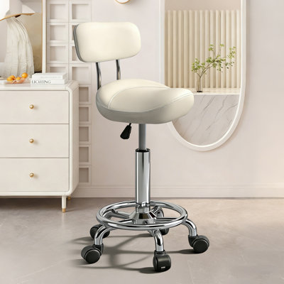 Tabouret à roulettes beige - siège pivotant ergonomique, hauteur réglable, roulettes ultra-silencieuses, coussin en cuir de polyuréthane rembourré pour le salon, le bureau, le massage et l'utilisation médicale