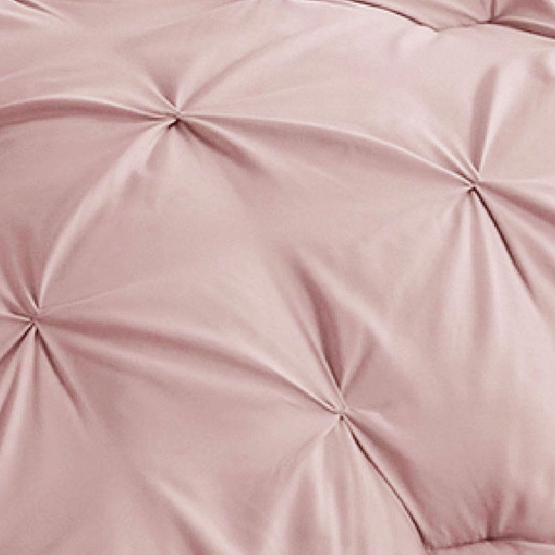 Bedsure Queen Pintuck Bed-in-a-Bag- Light Pink Pinch Pleat Comforter with Sheets, Pillowcases & Shams, Light Pink