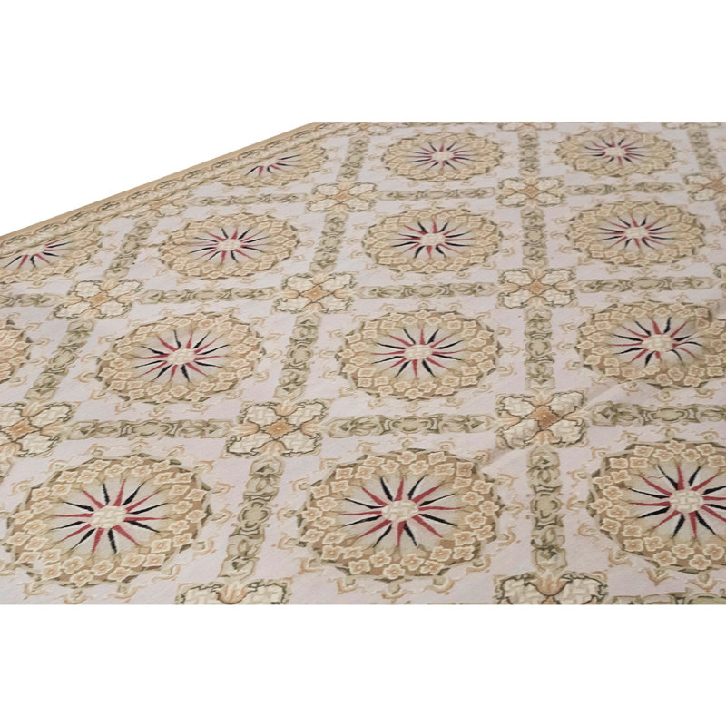 One-of-a-Kind High-Quality Hand-Knotted Area Rug in Tan/White/Pink/Green