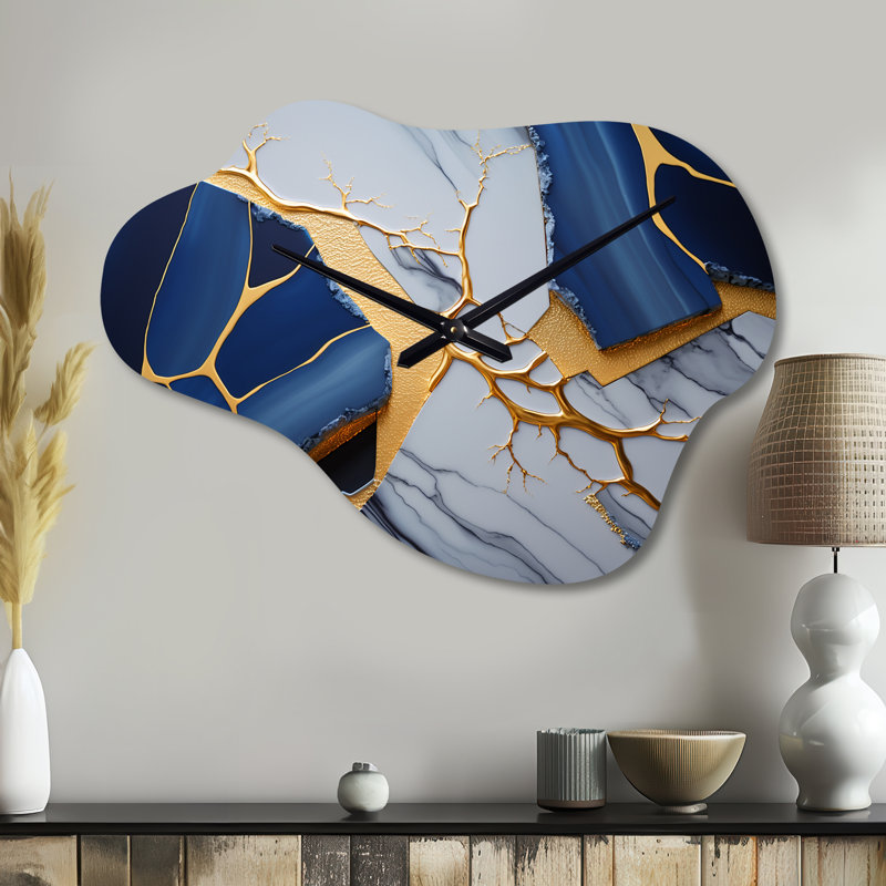 Horloge murale abstraite «Geode Blue I - Cloud Marble», impression d'horloge asymétrique, Petit