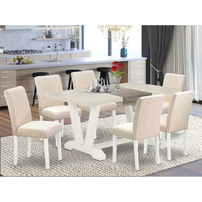 Table de salle à manger 7 pièces à plateau rectangulaire en bois massif avec 6 chaises Parson