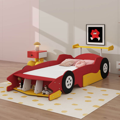 Structure de lit de voiture simple avec roues, lit plateforme en forme de voiture de course