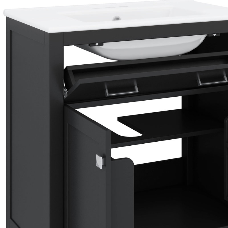 Ensemble de meuble-lavabo 60 po avec lavabo double, ensemble de meuble-lavabo 60 po avec meuble-lavabo double, tablette réglable, portes à fermeture en douceur et tiroir rabattable