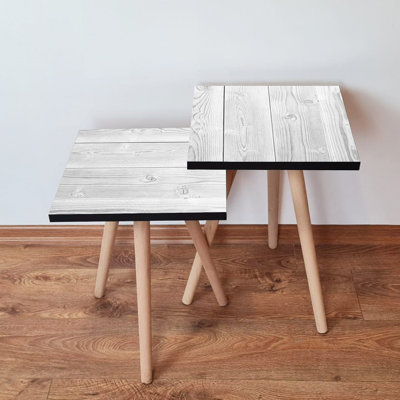 Modern Scandinavian Nesting Table Set (2 Pieces), White | 100% MDF with Beech Wood Legs, Larger Table: 13.8 x 18.5 x 13.8 in, Smaller Table: 13.8 x 16.5 x 13.8 in | Elegant Design for Living Room & Home Décor